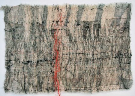 Sunder - Collagraph on muslin, pleated and stitched